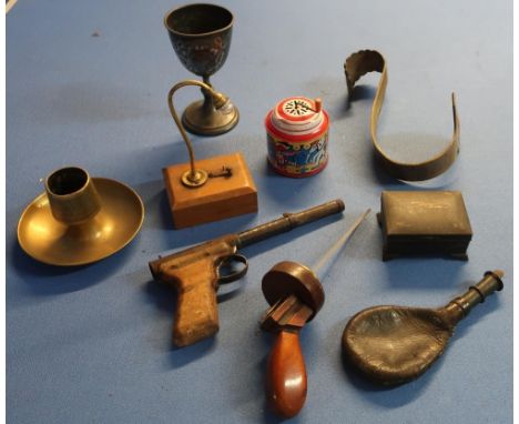 1907 1 Mile Slingsby Grammar School trophy cup, a shot flask, a Diana Model II air pistol, a Wens College Science Laboratory 