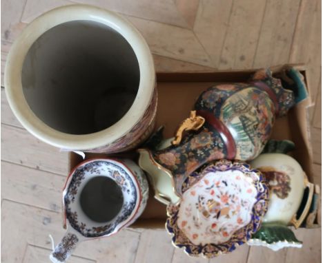 All proceeds going to charity - A selection of Victorian and late ceramics in one box including large jugs, vases, Satsuma-wa