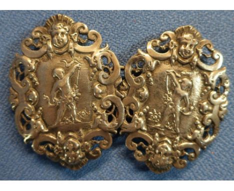 Birmingham silver hallmarked two sectional belt buckle with central panel of a Cherub and garlands 