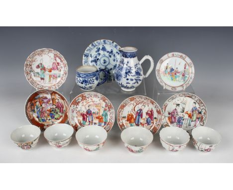 A collection of Chinese export porcelain teaware, mostly Qianlong period, including famille rose teabowls and saucers, five f