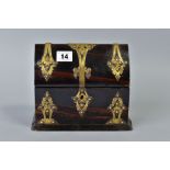 A VICTORIAN COROMANDEL AND BRASS BOUND SCENT BOTTLE BOX, of Gothic style, the arched box with hinged
