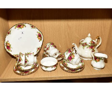A ROYAL ALBERT OLD COUNTRY ROSES TEASET, six settings, seconds quality bread and butter plate, milk jug, all six cups and sau