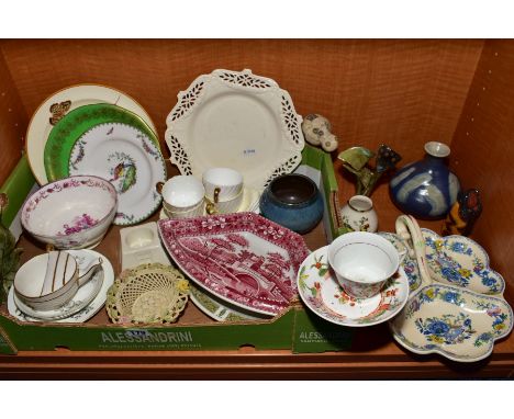 A QUANTITY OF 19TH AND 20TH CENTURY CERAMICS, including a Sunderland lustre slop bowl printed with 'Victoria and Albert', (s.