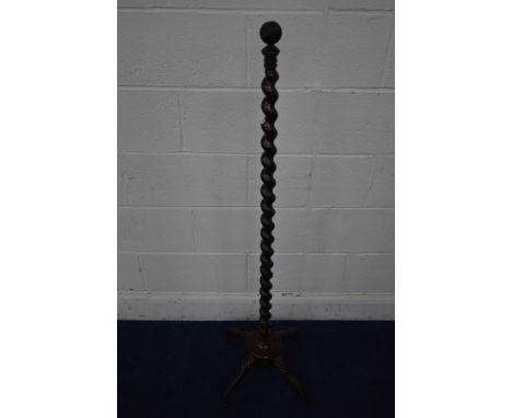 A VICTORIAN ROSEWOOD BARLEY TWIST STAND with ball finial, inlaid pedestal with four outswept tapering rope twist legs with ba