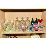 A GROUP OF GLASSWARE, including Caithness and Strathmore paperweights, a pair of late Georgian