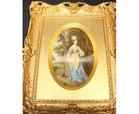 A Royal Worcester painted oval plaque 'Mrs Carmac After Sir J. Reynolds', signed by Jack Stanley, Inscribed and puce mark to 
