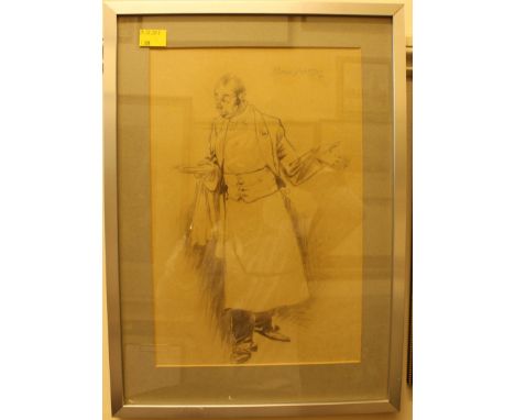 Rossi Ashton, 'The Waiter', portrait in crayon, inscribed on reverse, 37 x 25cm, together with Lionel Lindsay, ''The Three Be