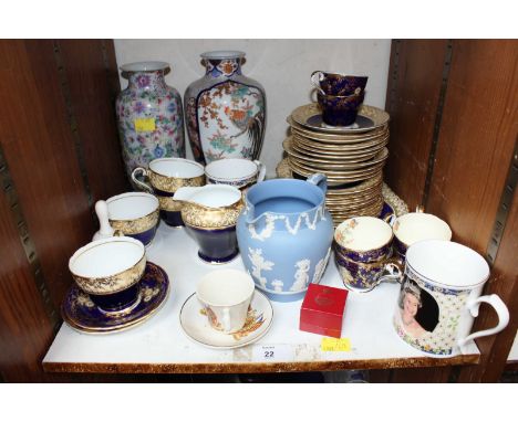 SECTION 22. An Aynsley blue, white and gilt part tea set, together with other ceramics.