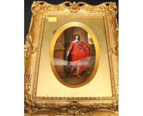 A Royal Worcester painted oval plaque 'The Scarlet Cavalier, After Sir Anthony Van Dyck' signed and dated Jack Stanley 1931, 