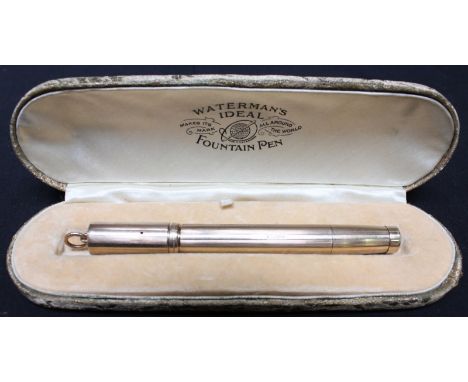 A 9ct gold Waterman Ideal fountain pen, engraved 'Octavia, R.Y.S', possibly Royal Yacht Squadron, with engine-turned barrel, 