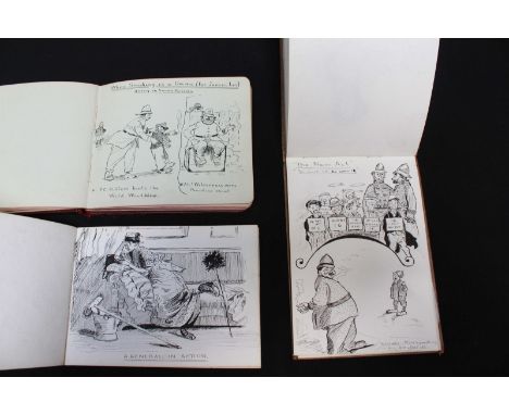Three early 20th century autograph / sketch books, containing a large number of well executed pen and ink sketches, studies, 
