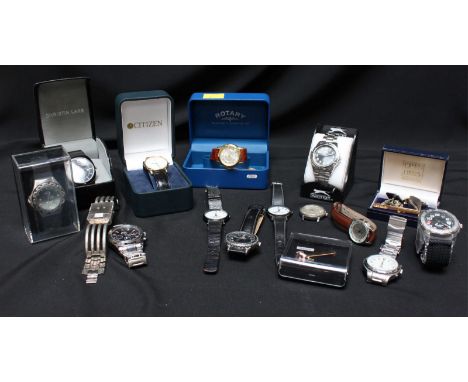 Thirteen various gents watches, quartz and spring movements, Citizen, Rotary, Slazenger etc