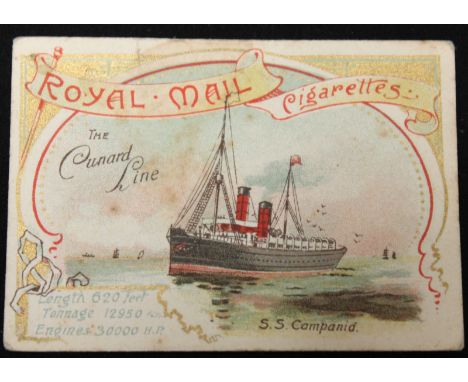 A rare Anstie's Royal Mail cigarette card featuring "SS Campania" of The Cunard Line, light discolouring otherwise nice condi