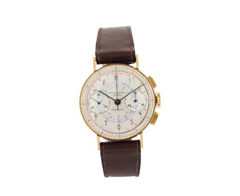 Chronographe Suisse, case No. 450003, 18K yellow gold chronograph wristwatch with rectangular chronograph buttons. Made in th