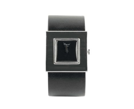 Chopard, 18K white gold and leather wristwatch. Made in the 1990's. Case: two body, solid, polished and brushed, snap on case