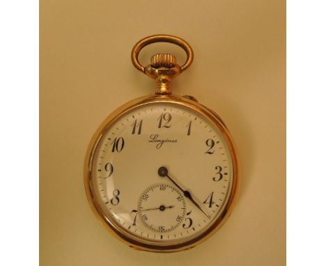 LONGINES, "Grand Prix Paris 1900", 18K Yellow Gold Pocketwatch. Made in 1920. Case solid, 18K yellow gold, hinged gold cuvett