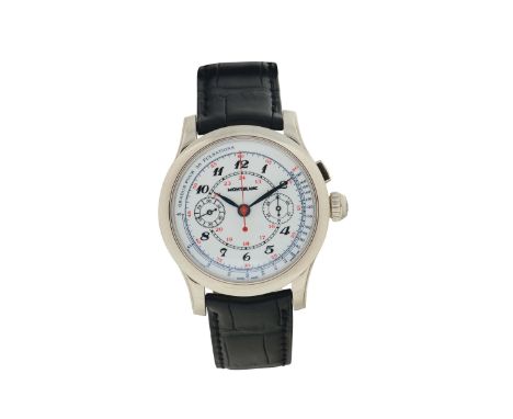 Montblanc, "Collection Villeret” No. 02/58,  18K white gold monopusher chronograph wristwatch with pulsometer scale, 24 hours