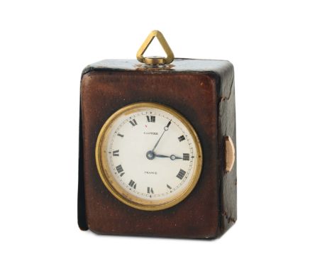 Cartier, "France", a leather covered minute repeaiting miniature timepiece, case No. 264004. Made circa in the 1940's Fine an