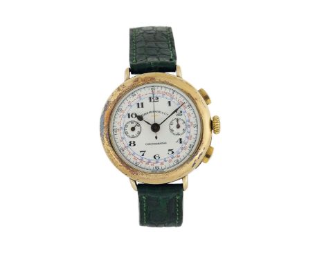 Eberhard, sterling silver chronograph wristwatch. Case: three body, curved lugs, olive shaped buttons chronograph, snap on ca