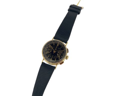 Vulcain, "Chronometre", case No. 46526, 18K yellow gold chronograph  wristwatch with tachometre and telemetre scale. Made in 