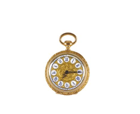 Patek Philippe, case No. 71841, 18K yellow gold and enamel pocket watch  with the effigy of St. Giorgio while he is slaying a