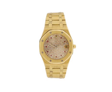 AUDEMARS PIGUET, "ROYAL OAK", movement No. 260408, No.14, Ref.BN3664,18K yellow gold, ruby and diamonds quartz wristwatch wit