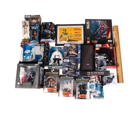 A collection of Star Wars collectibles, to include -
Star Wars AT-AT Multi Stand, Star Wars: Han Solo in Carbonite Bank, Star