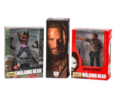 Threezero, The Walking Dead Rick Grimes 1:6 scale collectible figure, TZ-TWD-004, together with two McFarlane Toys, The Walki