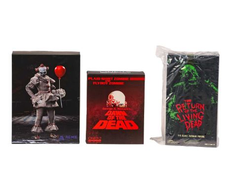 A One:12 Mezcotoyz Dawn of the Dead 'Plaid Shirt Zombie' and 'Flyboy Zopmbie' figure set, in original box, together with a 1: