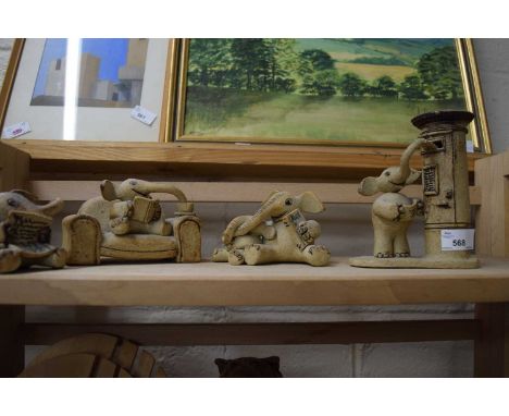 Group of ceramic models of elephants some signed Sarah Darly
