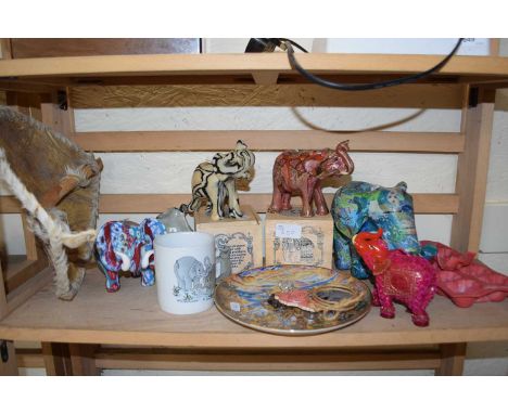 Group of ceramic elephants, elephant mug, other examples etc