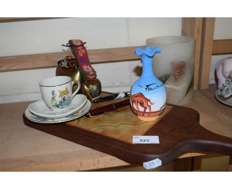 Small wooden tray together with cup and saucer, small ceramic dish etc