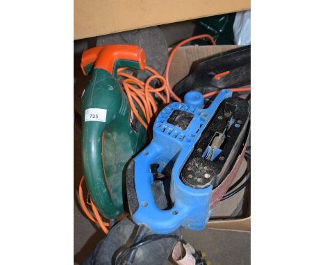 A Challenge electrical hedge cutter, a Clarke sander, a Black &amp; Decker saw and other tools