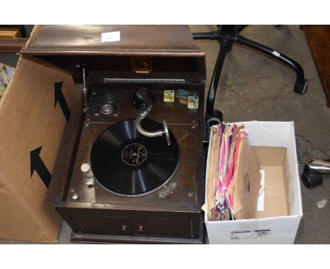 A wind up gramophone/record player together with quantity of records