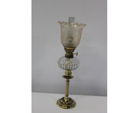 A quality brass &amp; glass oil lamp 39cm tall 