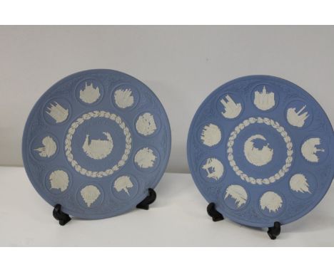 A selection of Wedgewood Jasperware anniversary Xmas plates. boxed 