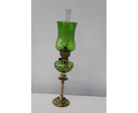 A quality brass &amp; glass oil lamp 50cm tall 