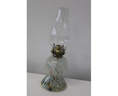 A quality brass &amp; glass oil lamp 36cm tall 