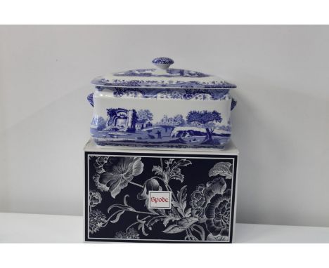 A large boxed Spode blue Italian ceramic bread bin 