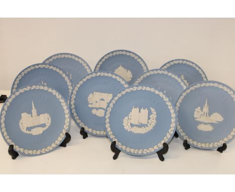 A selection of Wedgewood Jasperware Xmas plates (1980- 1988) boxed 