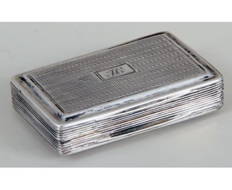 A George IV silver cashew box, rounded rectangular with reeded borders and engine turned cover, around a monogram engraved ca