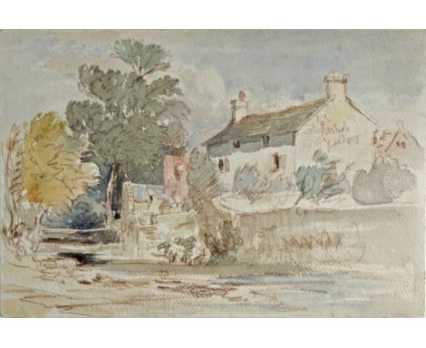 David Cox OWS (1783-1859) A house by a stream in North Wales watercolour over brown chalk, inscribed verso by the artist 'Les