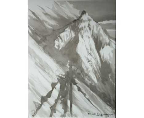 Alan Cotton (b.1938) 'Everest in Evening Light' pen, brush and ink, signed, inscribed and dated Oct 2011 lower right 60 x 45 
