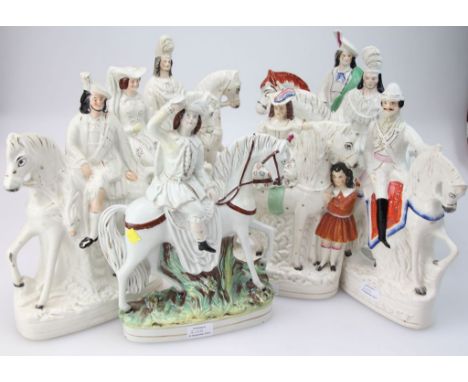 A late Victorian Staffordshire pottery equestrian group, of Field-Marshall Garnet Joseph Wolseley, painted in colours, togeth