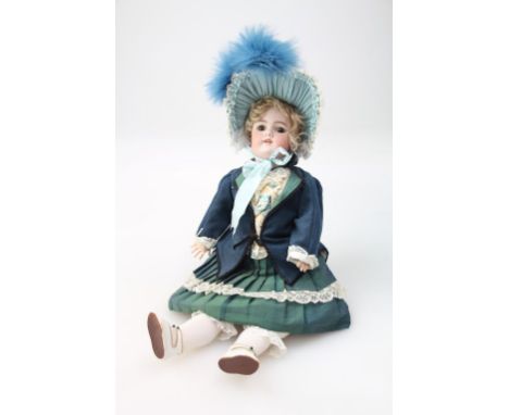 A Bisque headed child doll, by Heinrich Handwerck, Germany, mold 109, with sleeping eyes and open mouth, on double jointed co