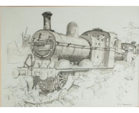 Albert L. Hammonds ARCA BI RBSA (20th century) Scrapped locomotives pen, ink and wash, signed lower right 27 x 37 cm (10 1/2 