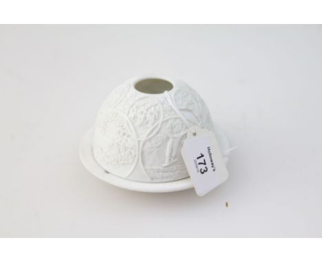 Bernandaud, Limoges, a white porcelain lithophane votive light, of dome form, decorated with Winter Olympic disciplines, on c