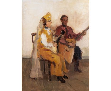 Isaac Lazarus Israëls,1865 Amsterdam – 1934 Den HaagRUSSISCHES MUSIKERPAAR BEIM BALALAIKASPIELÖl auf Leinwand.113 x 87 cm.Rec