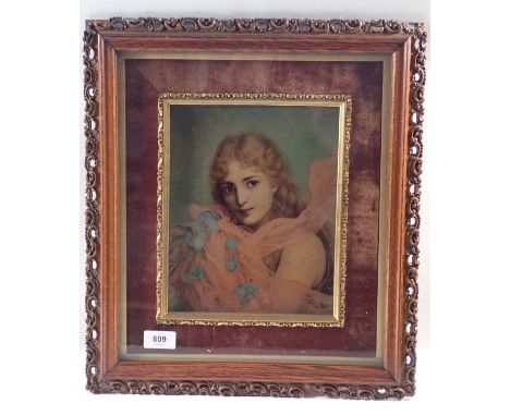 Anker Skaga (1858-1911) print portrait of a girl with chiffon scarf in gilt frame, 24 x 19cm