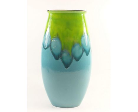 A large Poole vase painted in blue and green, 37cm, boxed